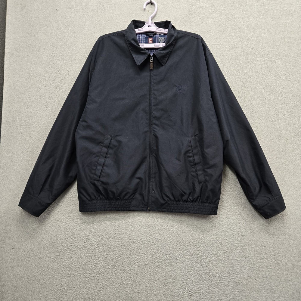VINTAGE Chaps Men Jacket L/G Black Embroidered Zipper Logo Lined Bomber Bi Swing